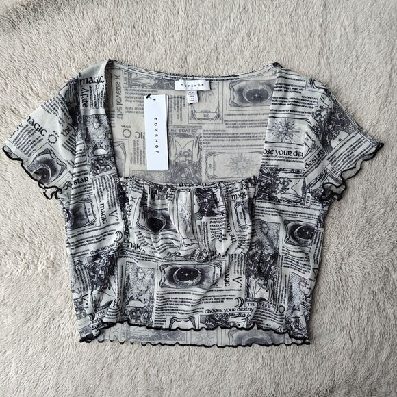 Topshop Y2K Crop Top Women's 6 Square Neck Tarot Wicca Witchy Mesh NWT - Picture 1 of 6